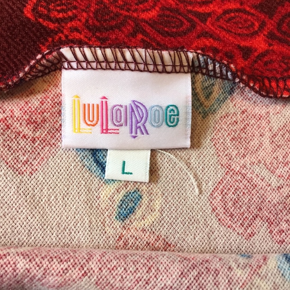 NWT Lularoe Cassie Pencil Skirt large red blue yellow leaf - Picture 5 of 7
